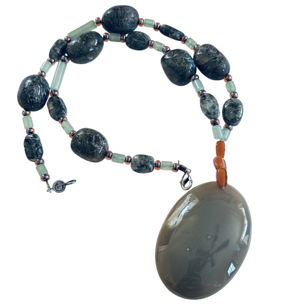 LIZA SHTROMBERG Jade Bloodstone 925 Sterling Silver Clasp Necklace Stone Beaded